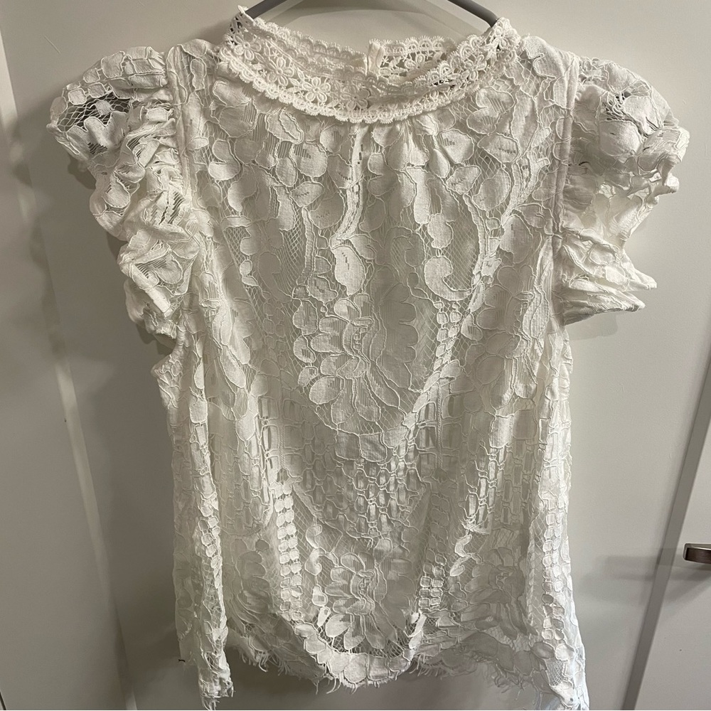 Boutique white short sleeve lace blouse, NWOT